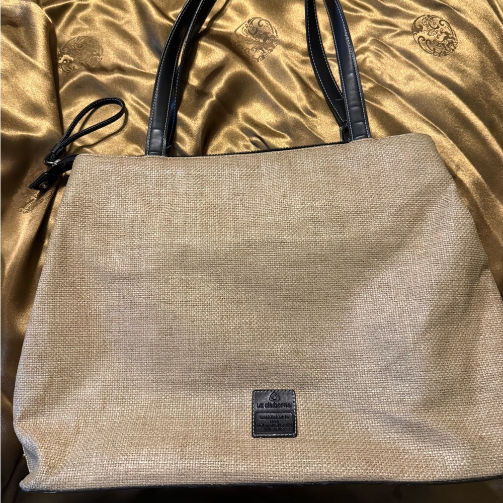 Liz clibirne collection burlap Tan and Black Women's Tote Bag